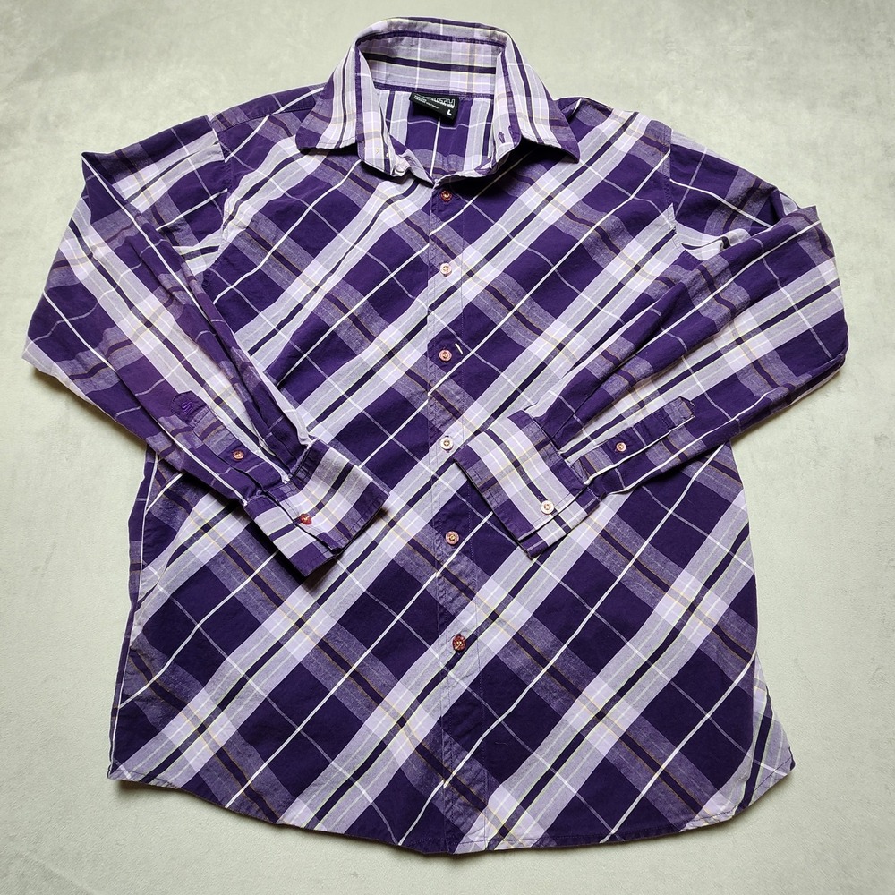 SouthPole Shirt Mens‎ Large Purple Checkered Tartan Plaid Button Up Hip Hop Y2K